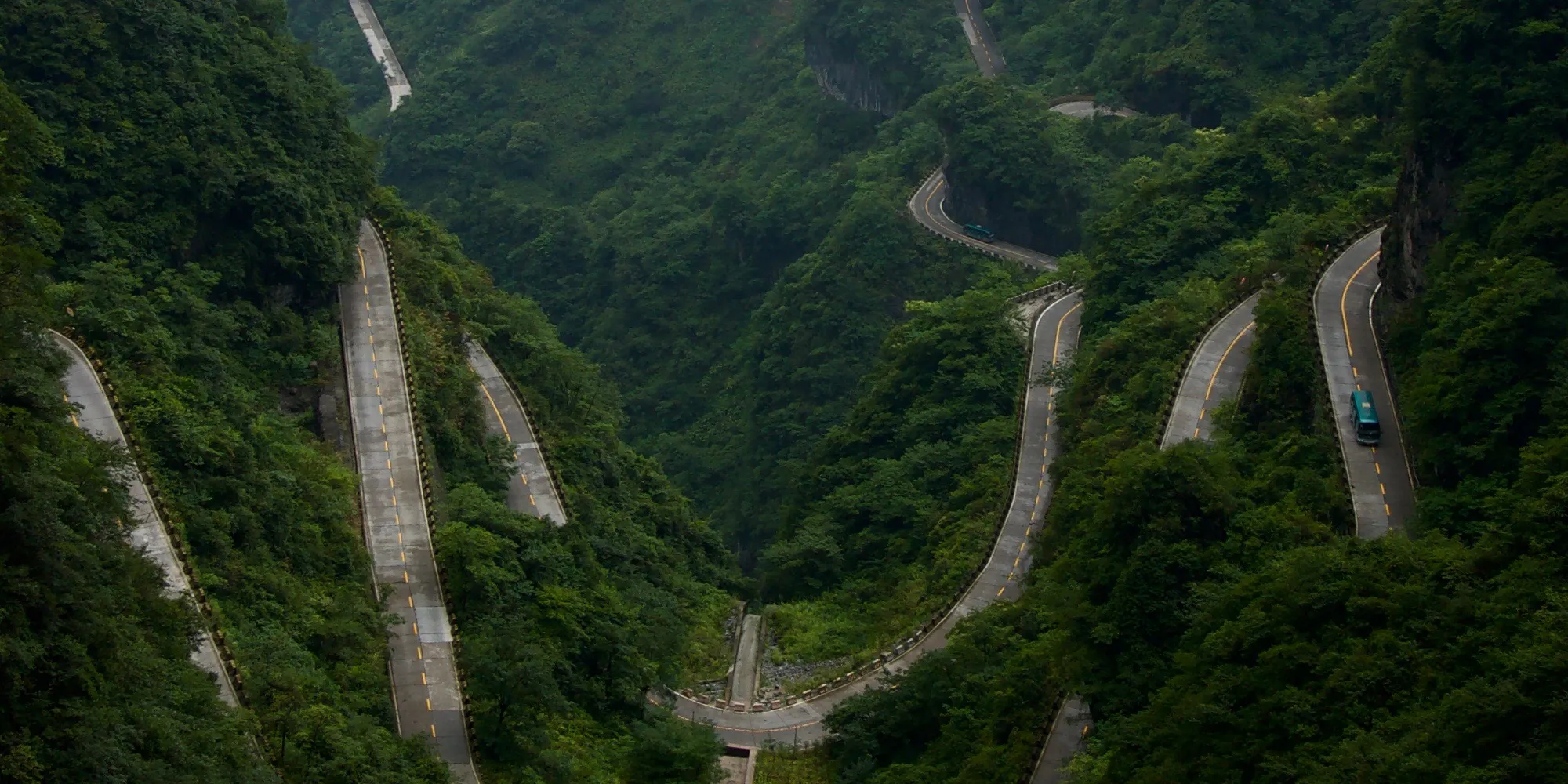 Aerial view of a road in Zhangjiajie 